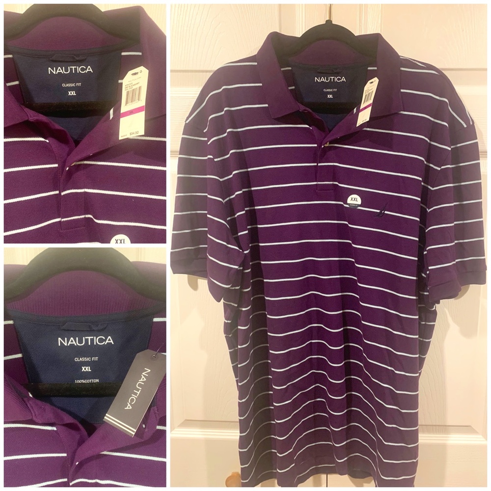 Men's Purple Striped Nautica polo